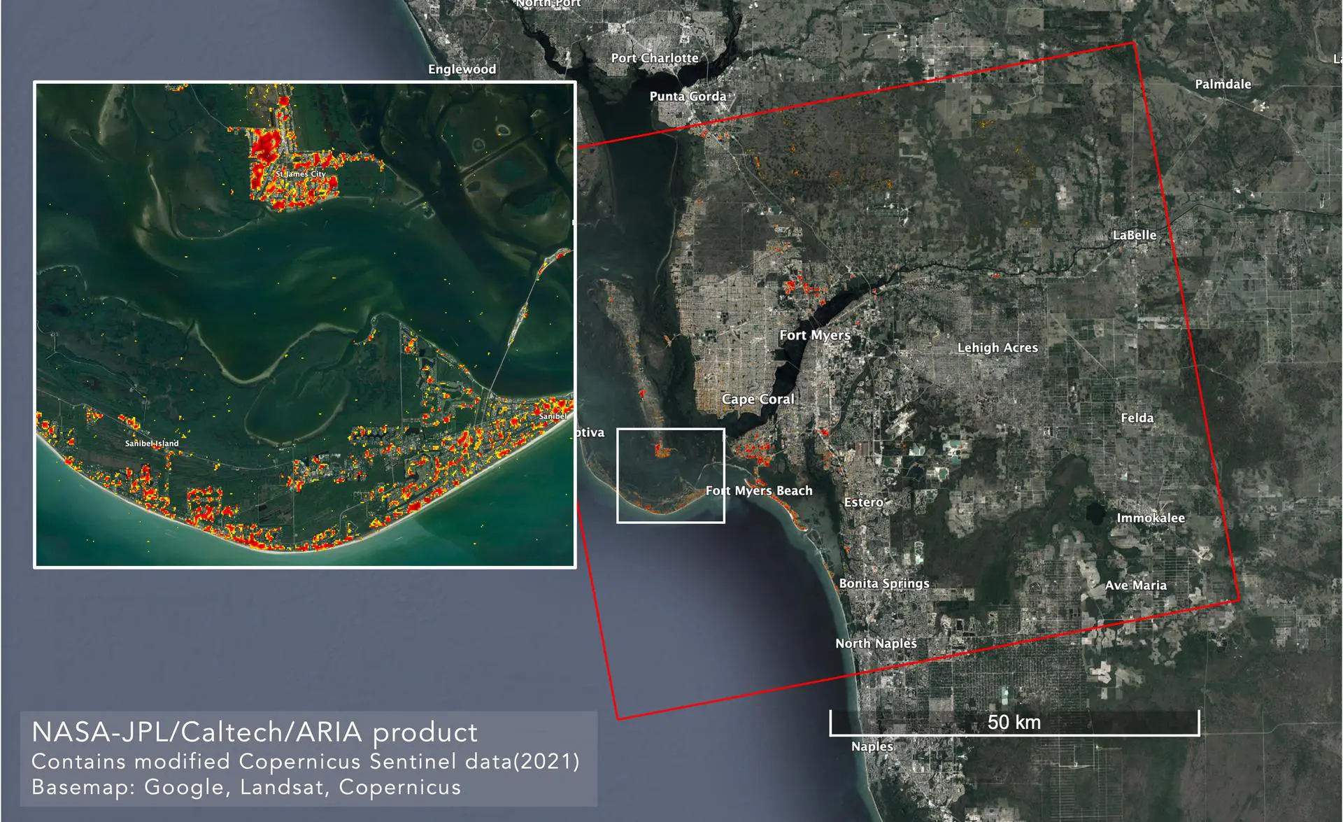 NASA Advanced Rapid Imaging and Analysis (ARIA) Maps Damage in Fort Myers From Hurricane Ian
