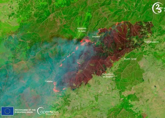 Copernicus Image of Extremadura, Spain Wildfires in May 2023