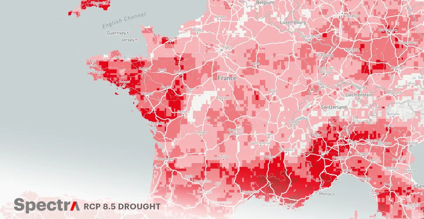 France Drought map by Spectra. RCP 8.5 in 2050.