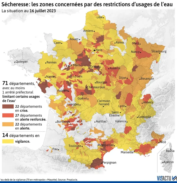 Droughts: Regions of France Affected by Water Use Restrictions