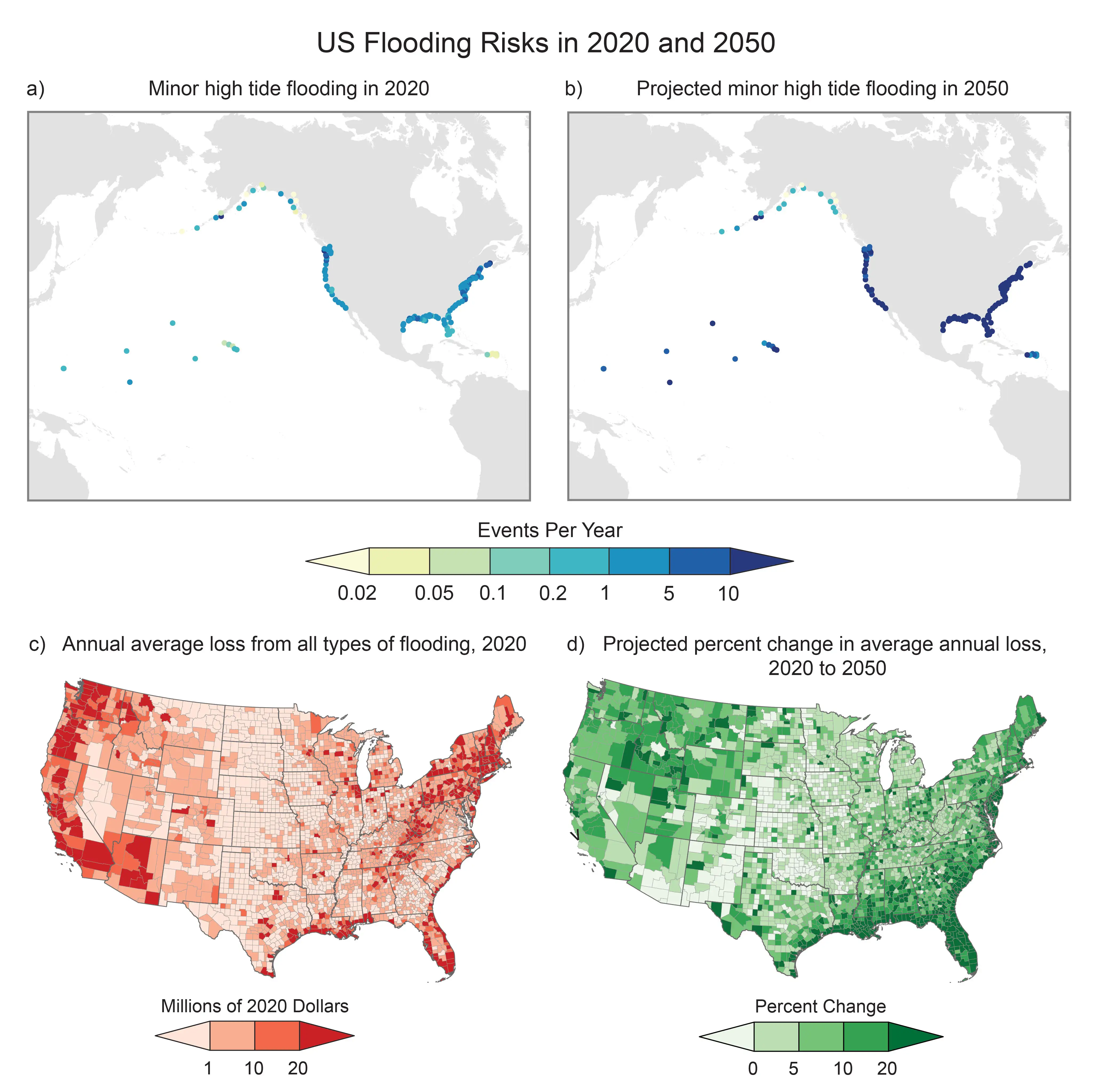 US Flooding Risks in 2020 and 2050 