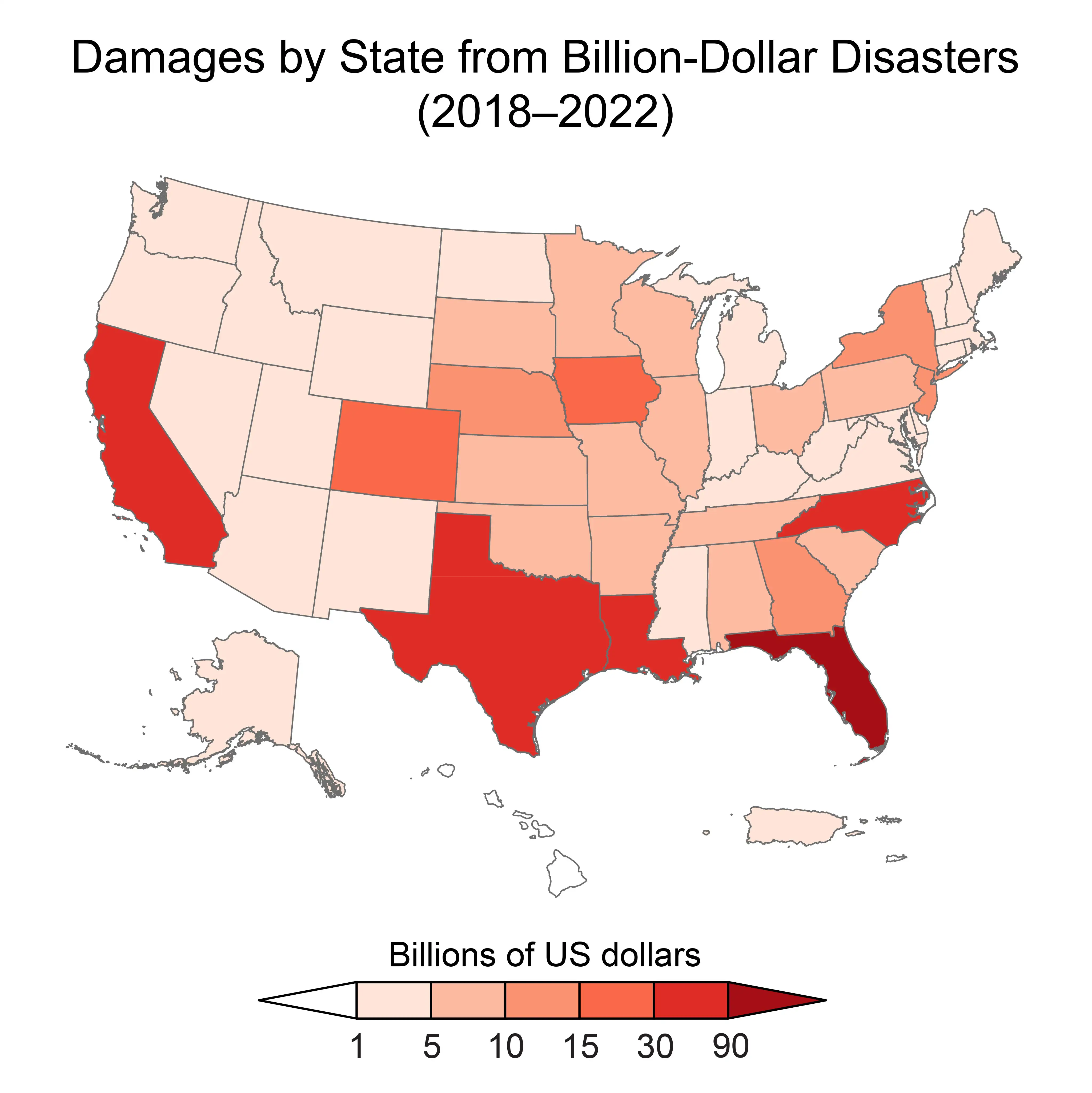 Damages by State from Billion-Dollar Disasters (2018-2022)