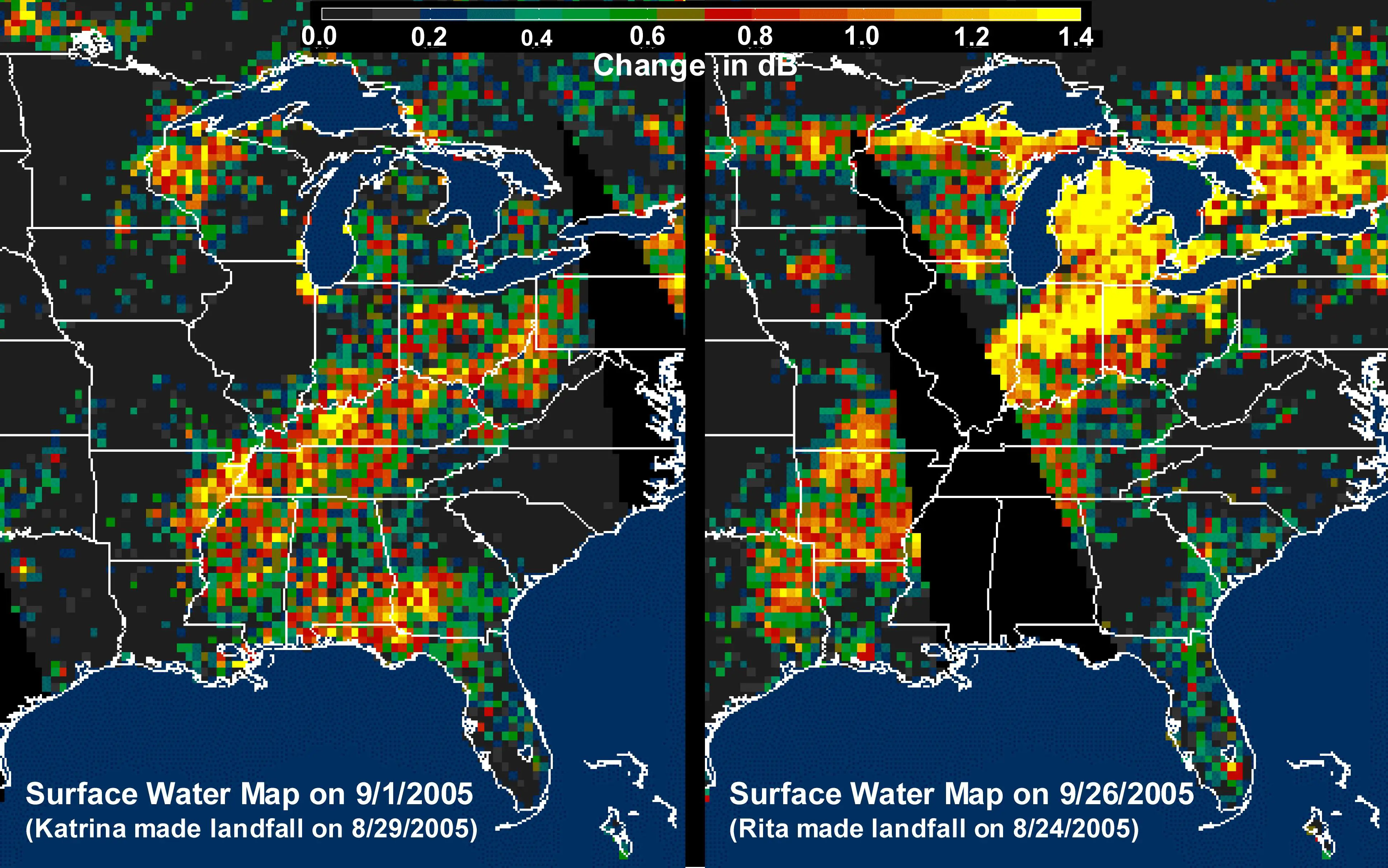 Distribution Patterns of Land Surface Water from Hurricanes Katrina and Rita