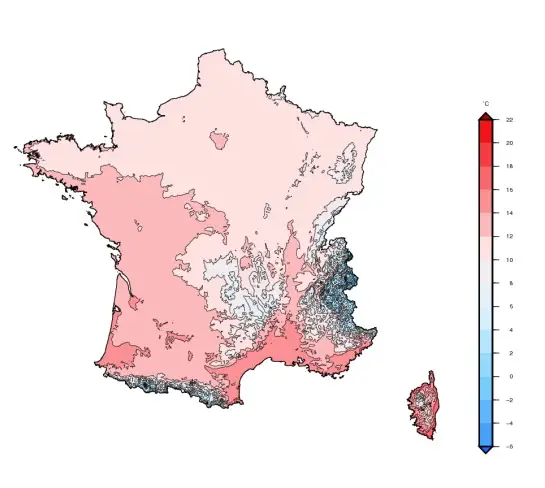 Annual Average Temperature in France (1991 - 2020)